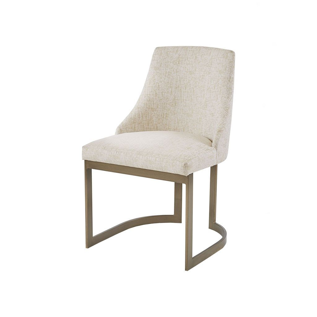 21'' Accent Dining Chairs, Antique Gold Metal Frame Back and Sled Leg Contemporary Modern Style for Kitchen Room, White, image 4