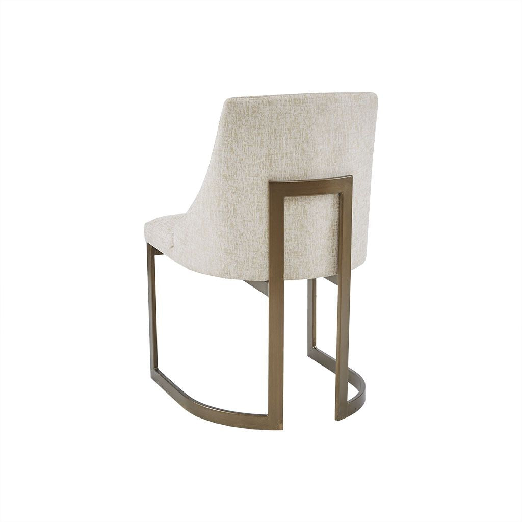 21'' Accent Dining Chairs, Antique Gold Metal Frame Back and Sled Leg Contemporary Modern Style for Kitchen Room, White, image 6