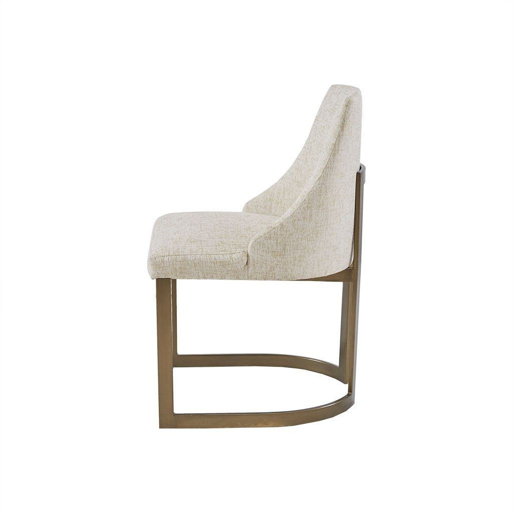 21'' Accent Dining Chairs, Antique Gold Metal Frame Back and Sled Leg Contemporary Modern Style for Kitchen Room, White, image 5