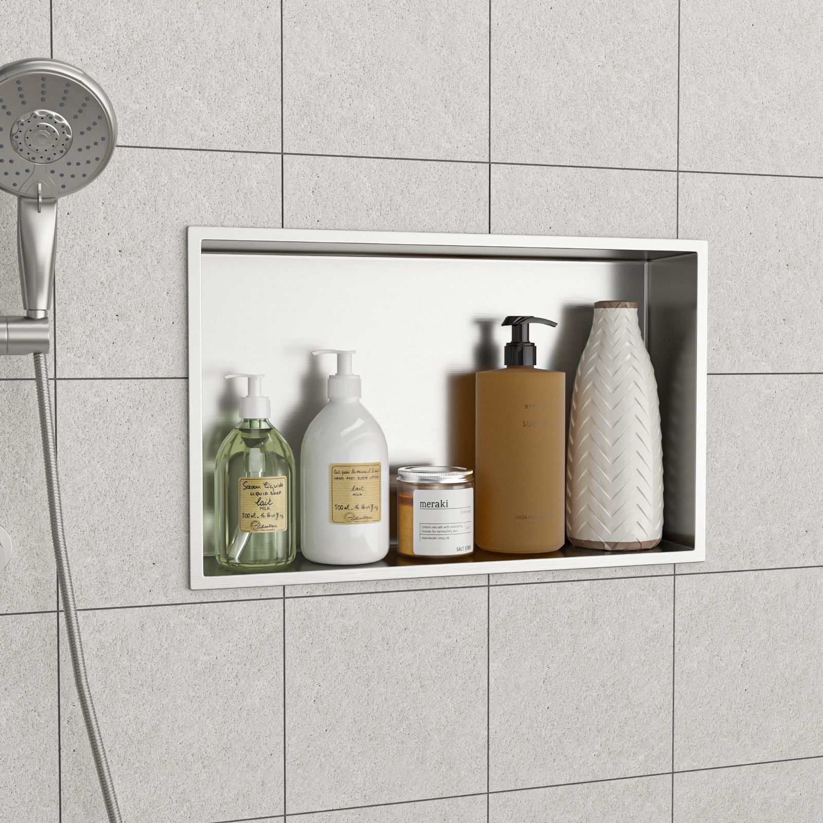 21" x 13" Stainless Steel Shower Niche, Brushed Nickel image 2