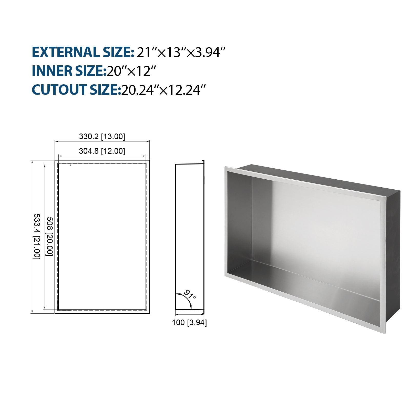 21" x 13" Stainless Steel Shower Niche, Brushed Nickel image 8