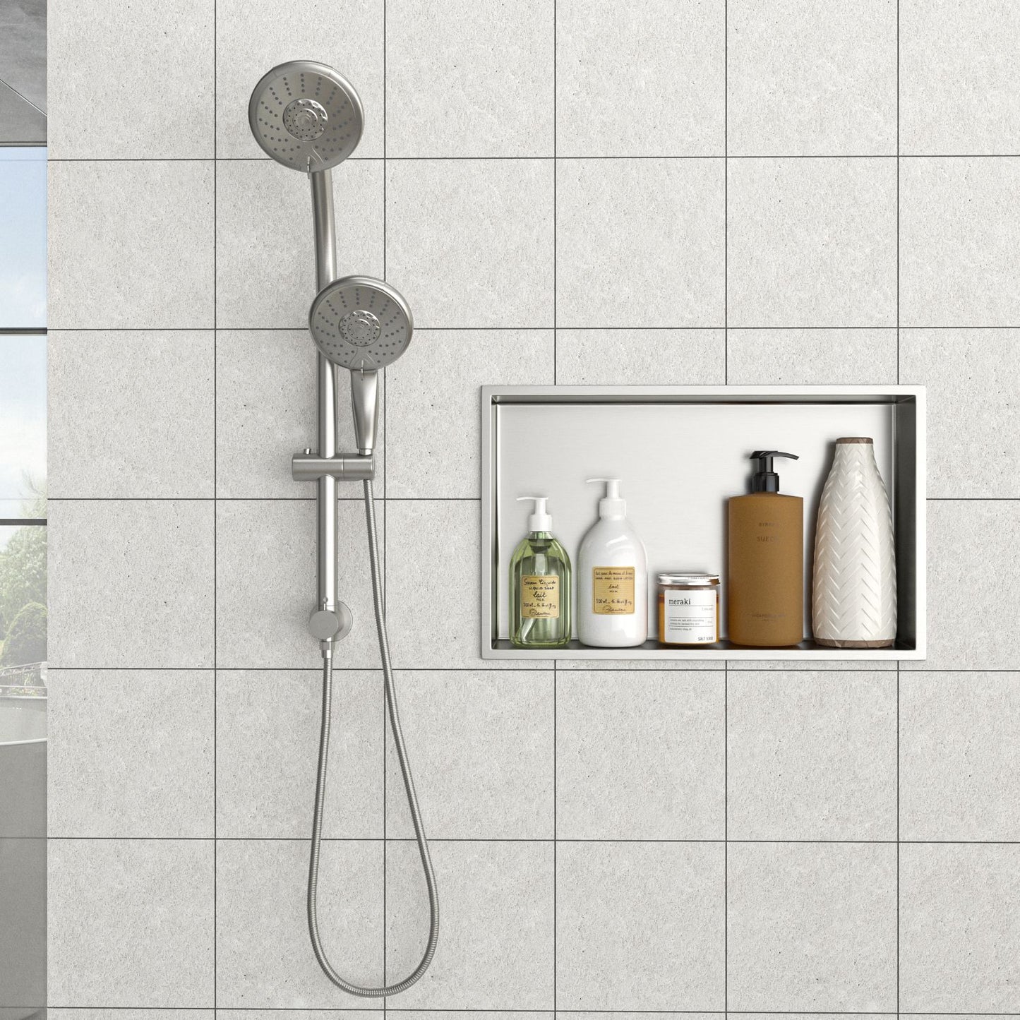 21" x 13" Stainless Steel Shower Niche, Brushed Nickel image 1