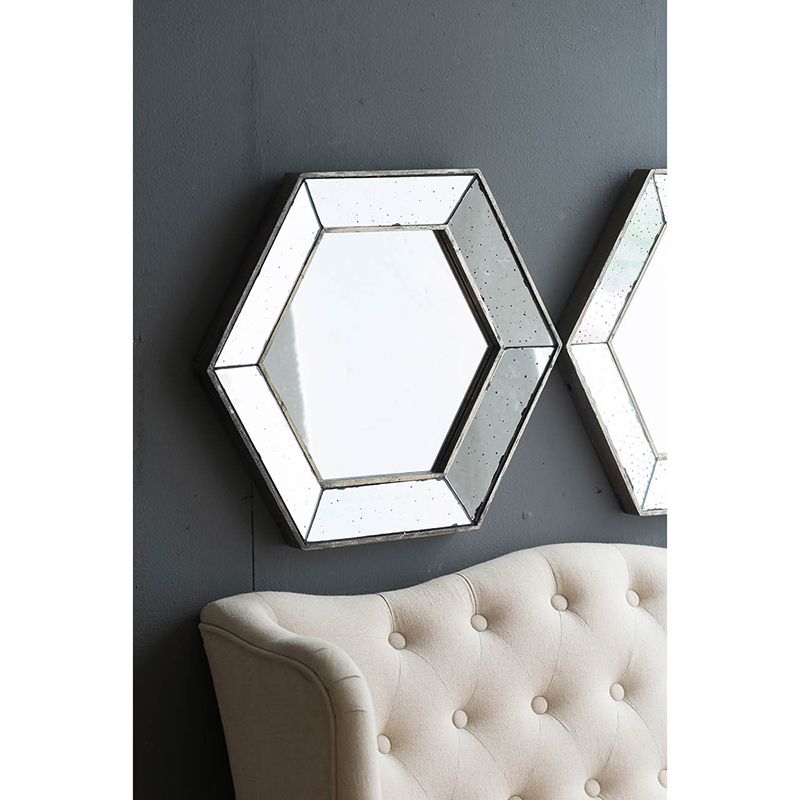 21x18 hexagon wall mirror with silver finish for living room decor