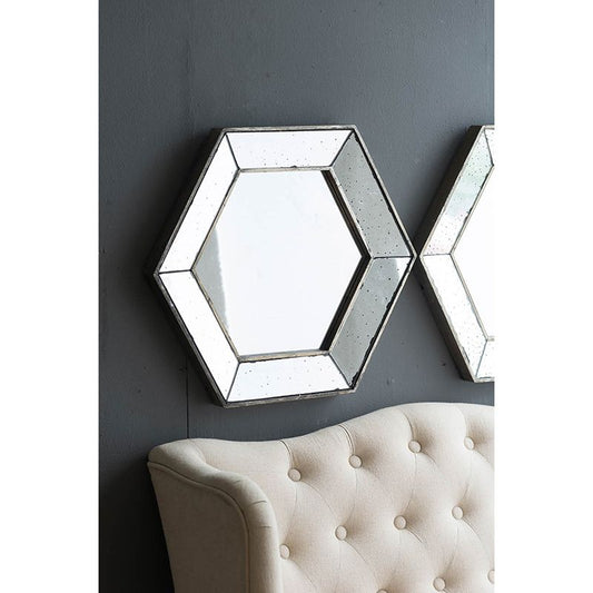 21x18 hexagon wall mirror with silver finish for living room decor