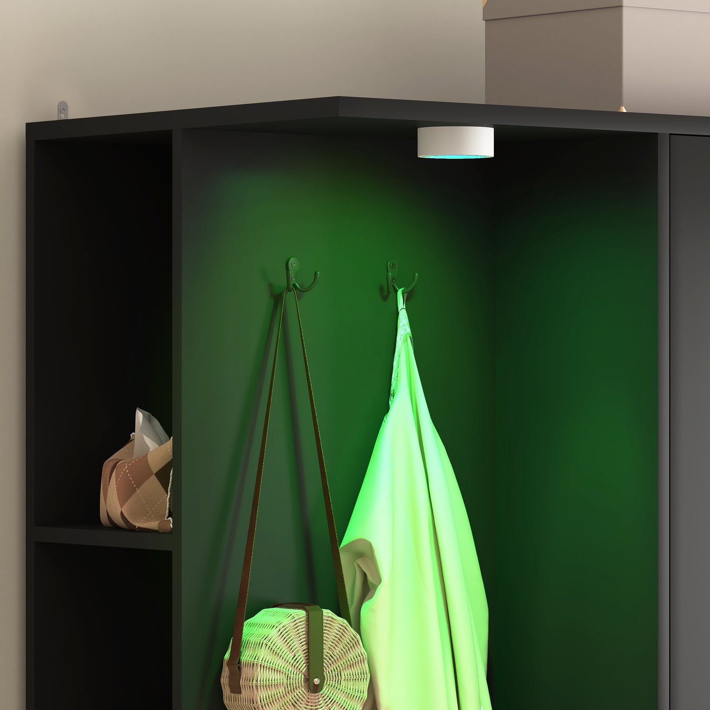 Wardrobe Closet 71.7" H, Bedroom Wooden Wardrobe with 2 Doors 6 Drawers, Modern Clothing Storage Cabinet Combination with Storage Shelves and Hanging Rail, Black image 10