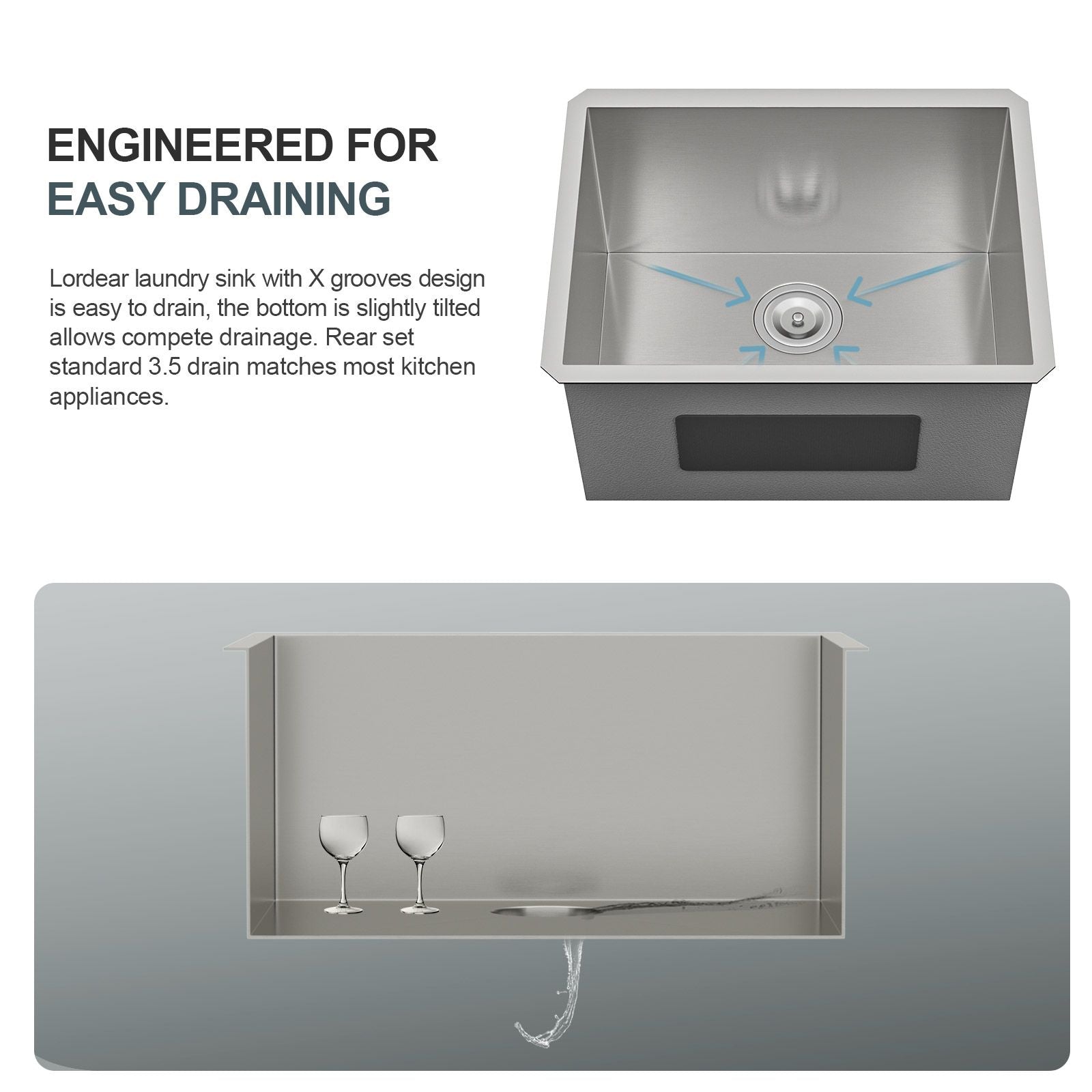 21"*18" Undermount 16-Gauge T304 Stainless Steel Deep Single Bowl Laundry Utility Sink Basin image 6