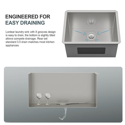 21"*18" Undermount 16-Gauge T304 Stainless Steel Deep Single Bowl Laundry Utility Sink Basin image 6