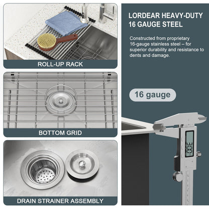 21"*18" Undermount 16-Gauge T304 Stainless Steel Deep Single Bowl Laundry Utility Sink Basin image 8