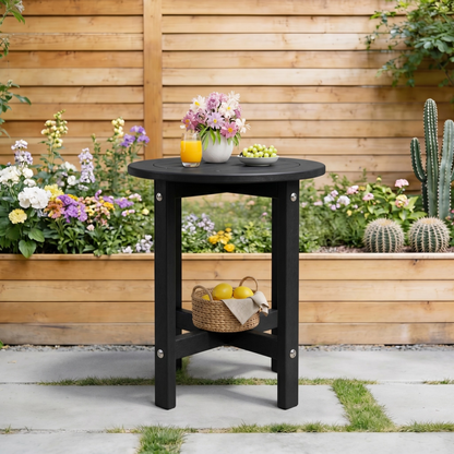Black HDPE Outdoor Side Table, 15.94 in. L x 15.94 in. W x 17.71 in. H, Small All-Weather Patio End Table image 2
