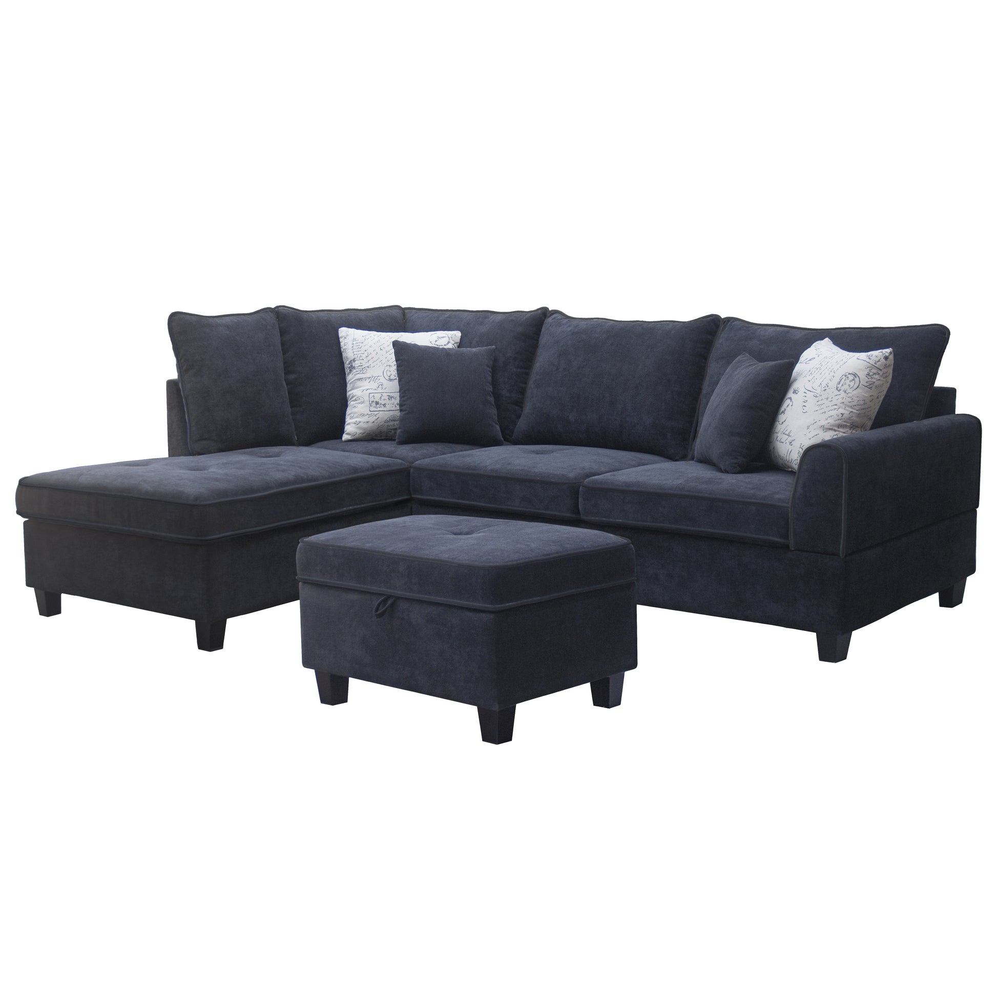 Gabriella 99"W Black Fabric Sectional Sofa with Left-Facing Chaise and Storage Ottoman image 2