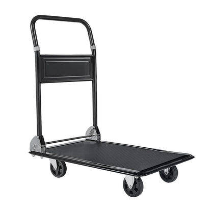 Foldable Push Cart Dolly, 700 lbs, Heavy Duty Platform Hand Truck with Wheels, High-Strength Steel, 2 Tier Moving Flatbed Cart, for Warehouse, Garage, Workshop, Office, 28.7 x 18.5 x 32.3 in image 6