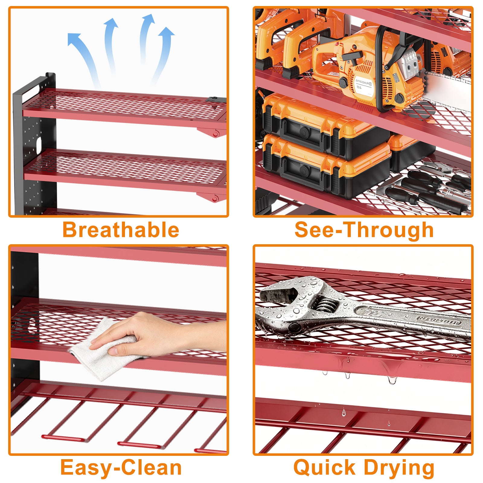 33 inches Modular Wall-Mounted Power Tool Organizer with Charging Station Heavy-Duty Drill Rack with Hooks and 8-Outlet Holder in Red image 6