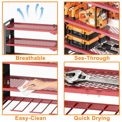 33 inches Modular Wall-Mounted Power Tool Organizer with Charging Station Heavy-Duty Drill Rack with Hooks and 8-Outlet Holder in Red image 6