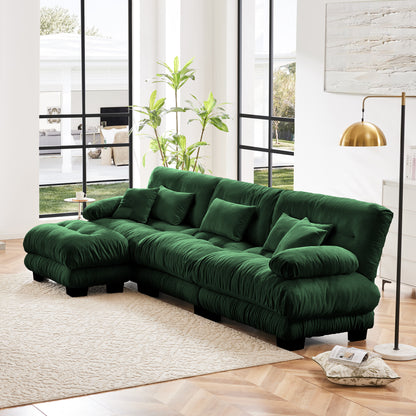Luxury Modular Sectional Sofa Couch,Oversized L Shaped Cloud Couch for Living Room,Deep Seat Sofa Couch with Convertible Ottoman,Chenille Green image 2