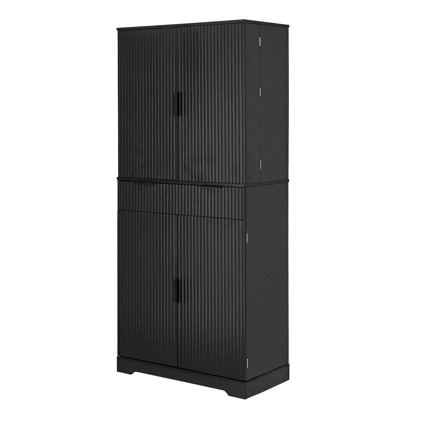 72" Fluted Kitchen Pantry Cabinet with 3 Keyboard Drawers & 6 Door Shelves Adjustable, Freestanding Cupboard Storage Cabinet for for Bathroom Dining Room, Office, Entryway, Black image 10