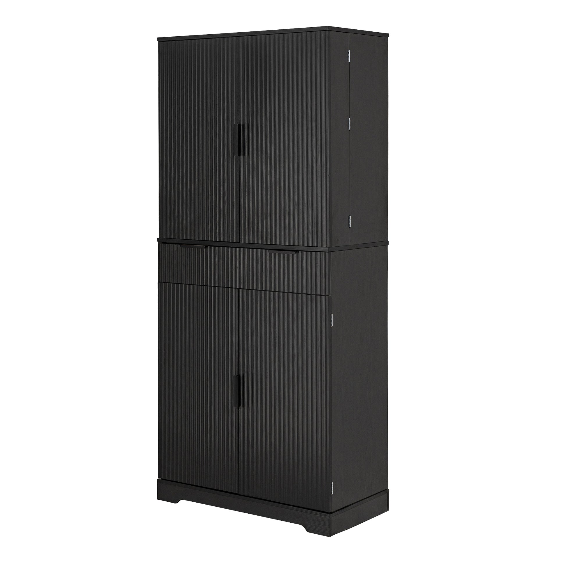 72" Fluted Kitchen Pantry Cabinet with 3 Keyboard Drawers & 6 Door Shelves Adjustable, Freestanding Cupboard Storage Cabinet for for Bathroom Dining Room, Office, Entryway, Black image 10