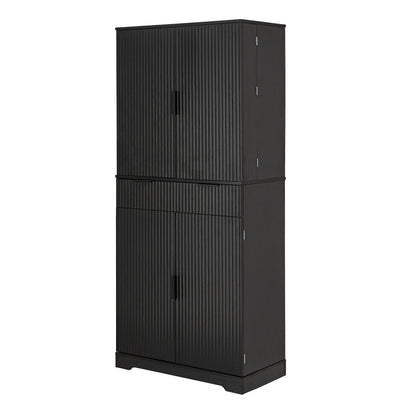 72" Fluted Kitchen Pantry Cabinet with 3 Keyboard Drawers & 6 Door Shelves Adjustable, Freestanding Cupboard Storage Cabinet for for Bathroom Dining Room, Office, Entryway, Black image 10