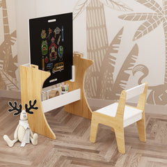 Kids Table Set with One Chair, Multifunctional Wooden Children Study Table-Convertible Tabletop for Study, Drawing & Play, Natural