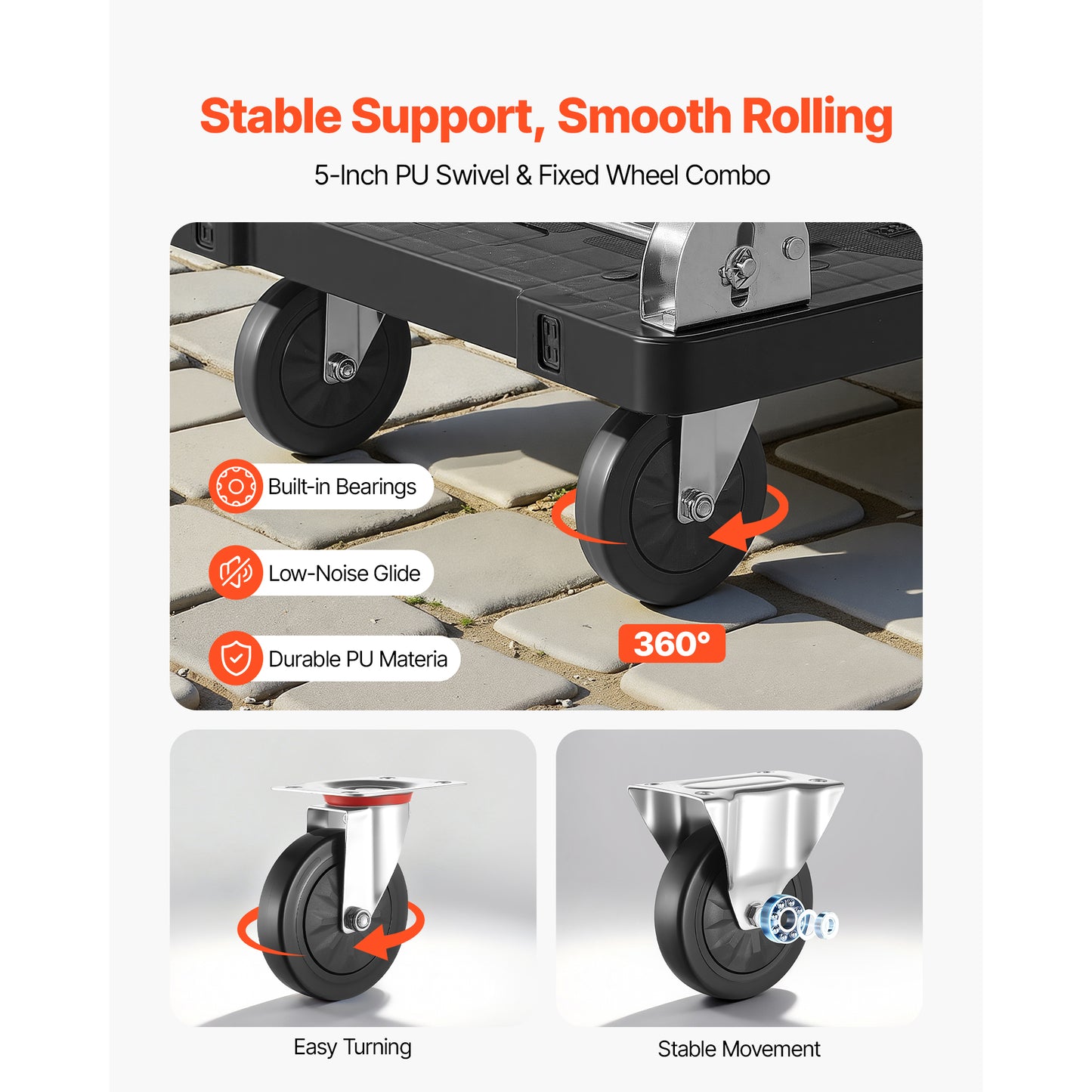 Foldable Push Cart Dolly, 660 lbs Capacity, Folding Platform Truck with Swivel Wheels, Moving Platform Hand Truck Flatbed Cart, Space Saving Push Handle, for Easy Storage, 35.2 x 23.4 x 33.5 in image 6