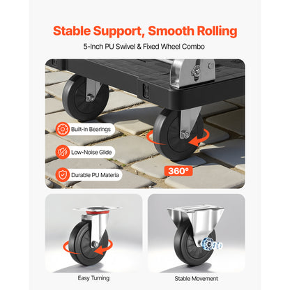 Foldable Push Cart Dolly, 660 lbs Capacity, Folding Platform Truck with Swivel Wheels, Moving Platform Hand Truck Flatbed Cart, Space Saving Push Handle, for Easy Storage, 35.2 x 23.4 x 33.5 in image 6