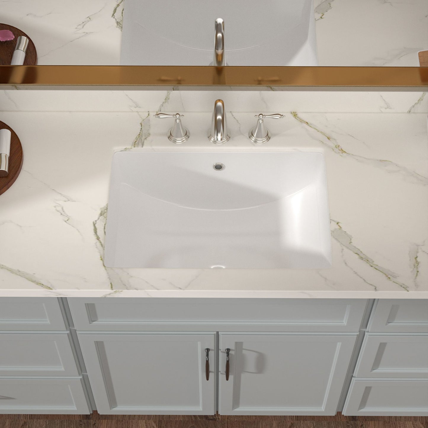 21.38-inch Rectangular Porcelain Ceramic Vessel White Under mount Single Bowl Bathroom Sink Lavatory Wash Hand Basin wit image 2