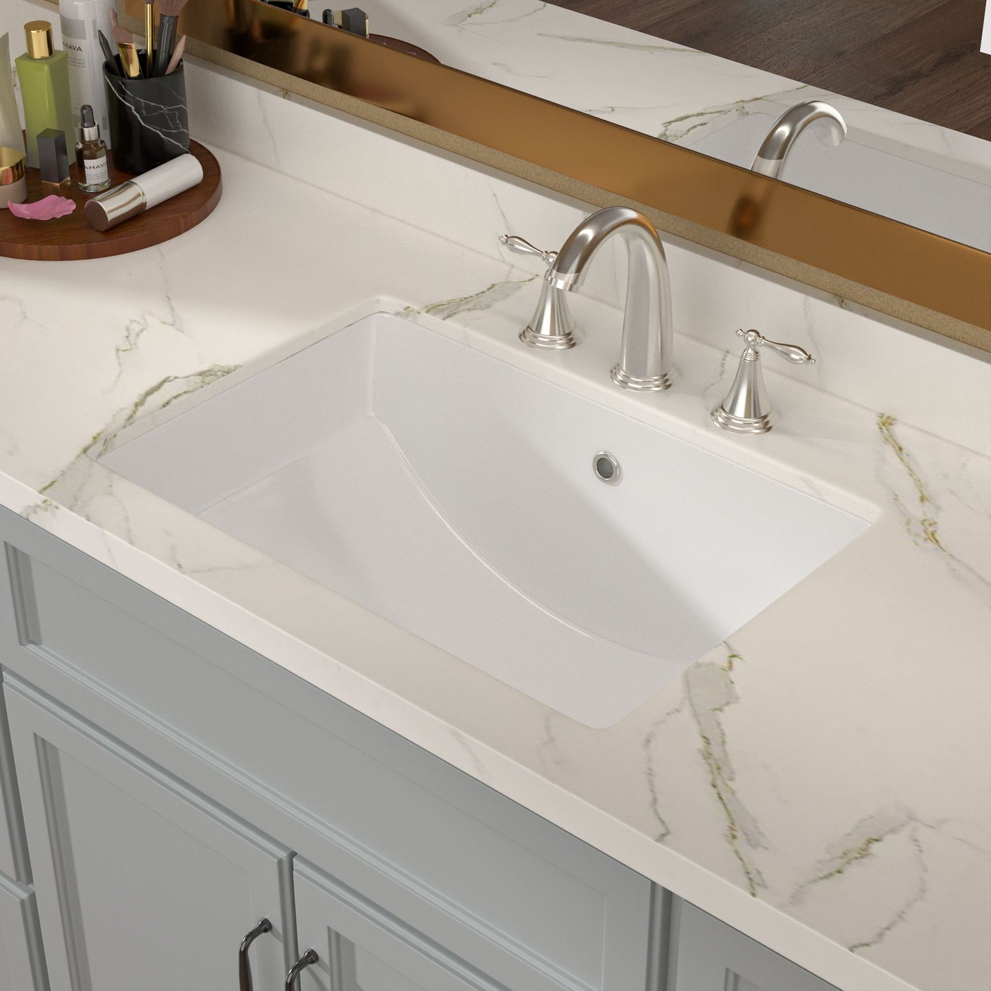 21.38-inch Rectangular Porcelain Ceramic Vessel White Under mount Single Bowl Bathroom Sink Lavatory Wash Hand Basin wit image 3
