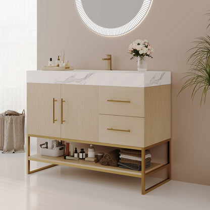 36" Modern Free-Standing Bathroom Vanity with Seamless Ceramic Sink & Sintered Stone Top image 5
