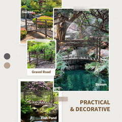 Outsunny 3.3' Metal Arch Zen Garden Bridge with Safety Siderails, Decorative Footbridge, Delicate Scrollwork & Corner Spheres for Stream, Fish Pond, Bronze