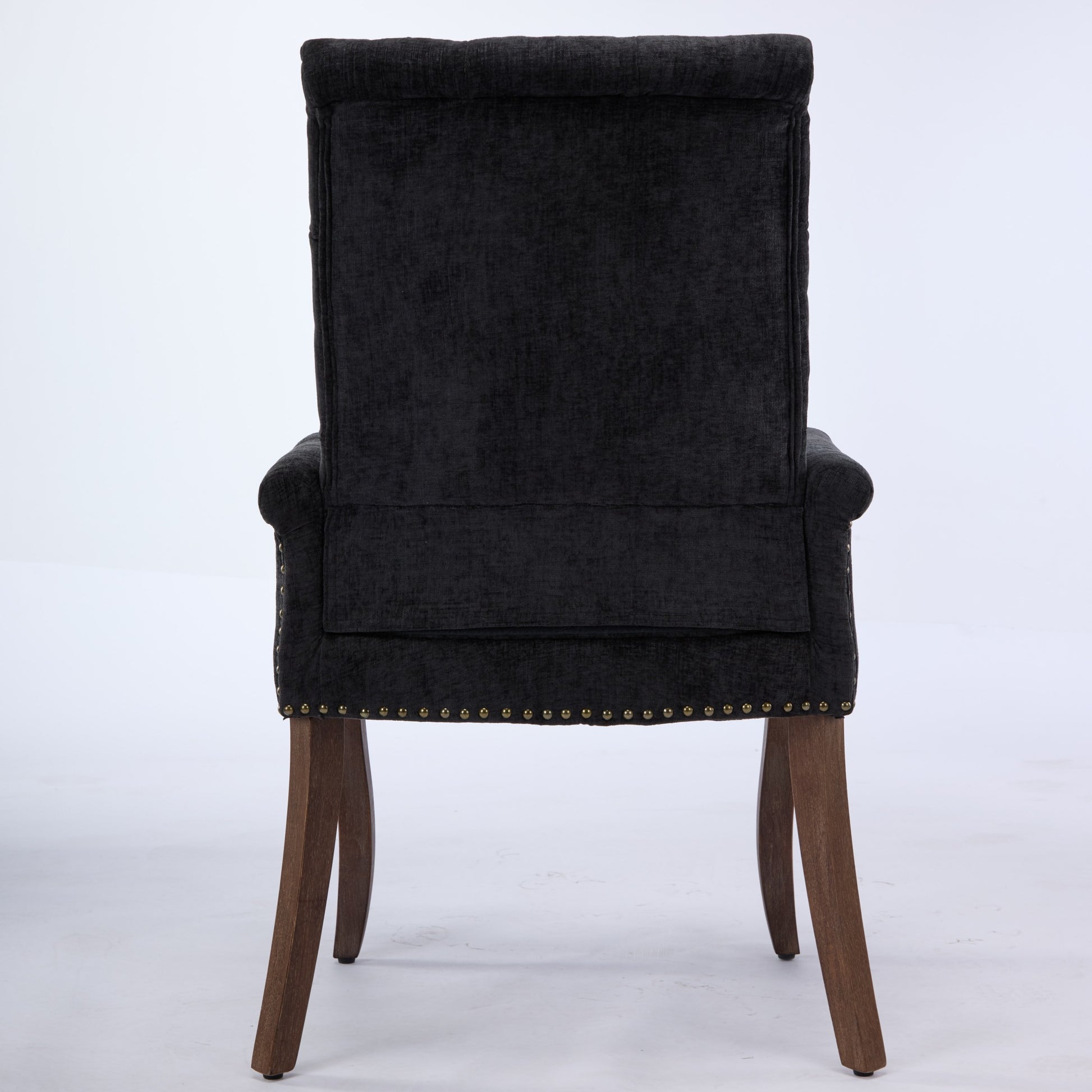 Upholstered Chenille Fabric Accent Dining Chair, Curved Solid Wood Legs, Elegant Tufted Club Dining Room Kitchen Room Arm Dining Chair, Single Pack,Black,SW1895BK image 7