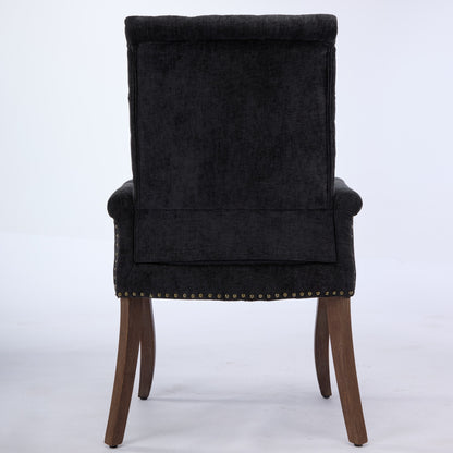 Upholstered Chenille Fabric Accent Dining Chair, Curved Solid Wood Legs, Elegant Tufted Club Dining Room Kitchen Room Arm Dining Chair, Single Pack,Black,SW1895BK image 7