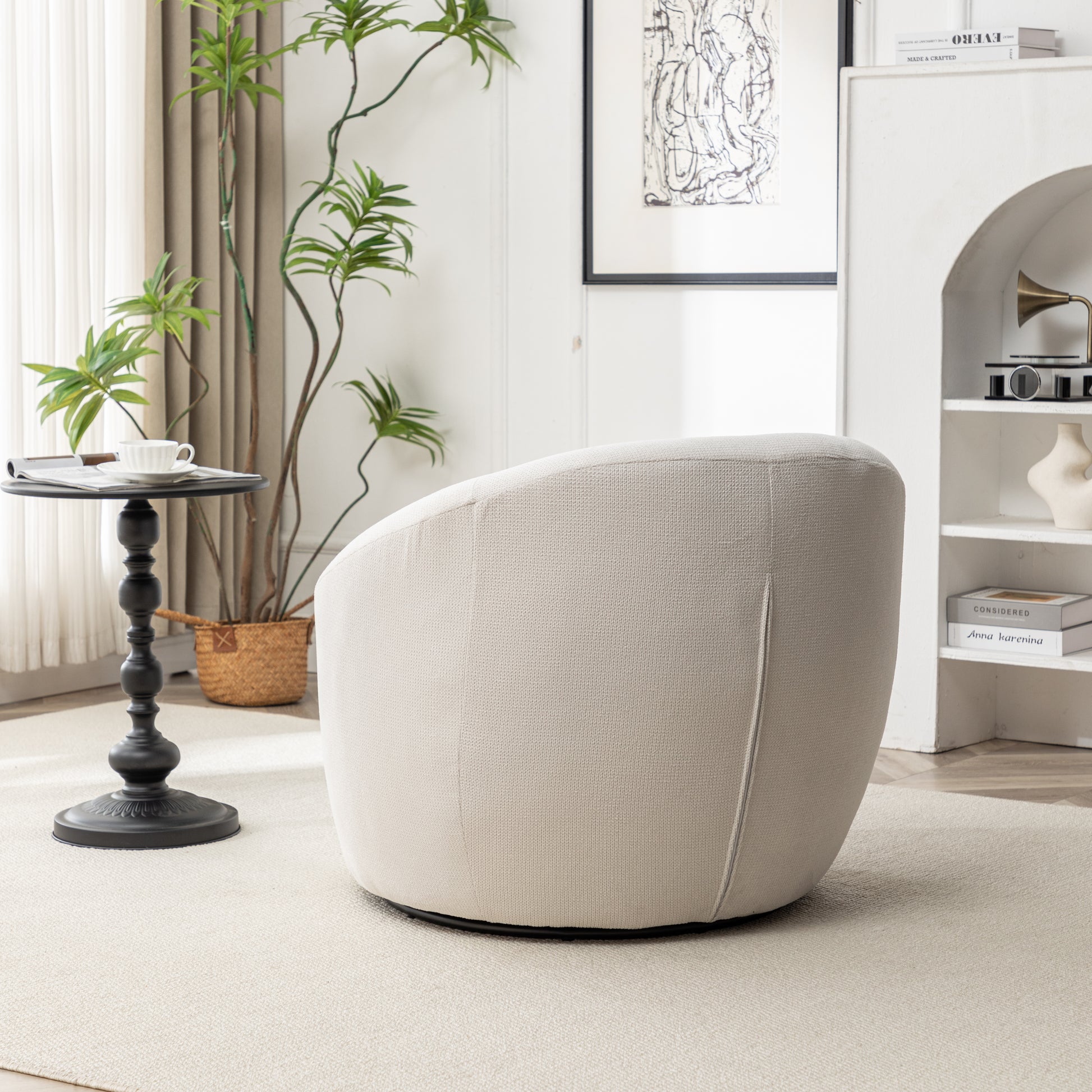 Winnie Modern Teddy Fabric Barrel Chair, 360° Swivel, Beige image 8