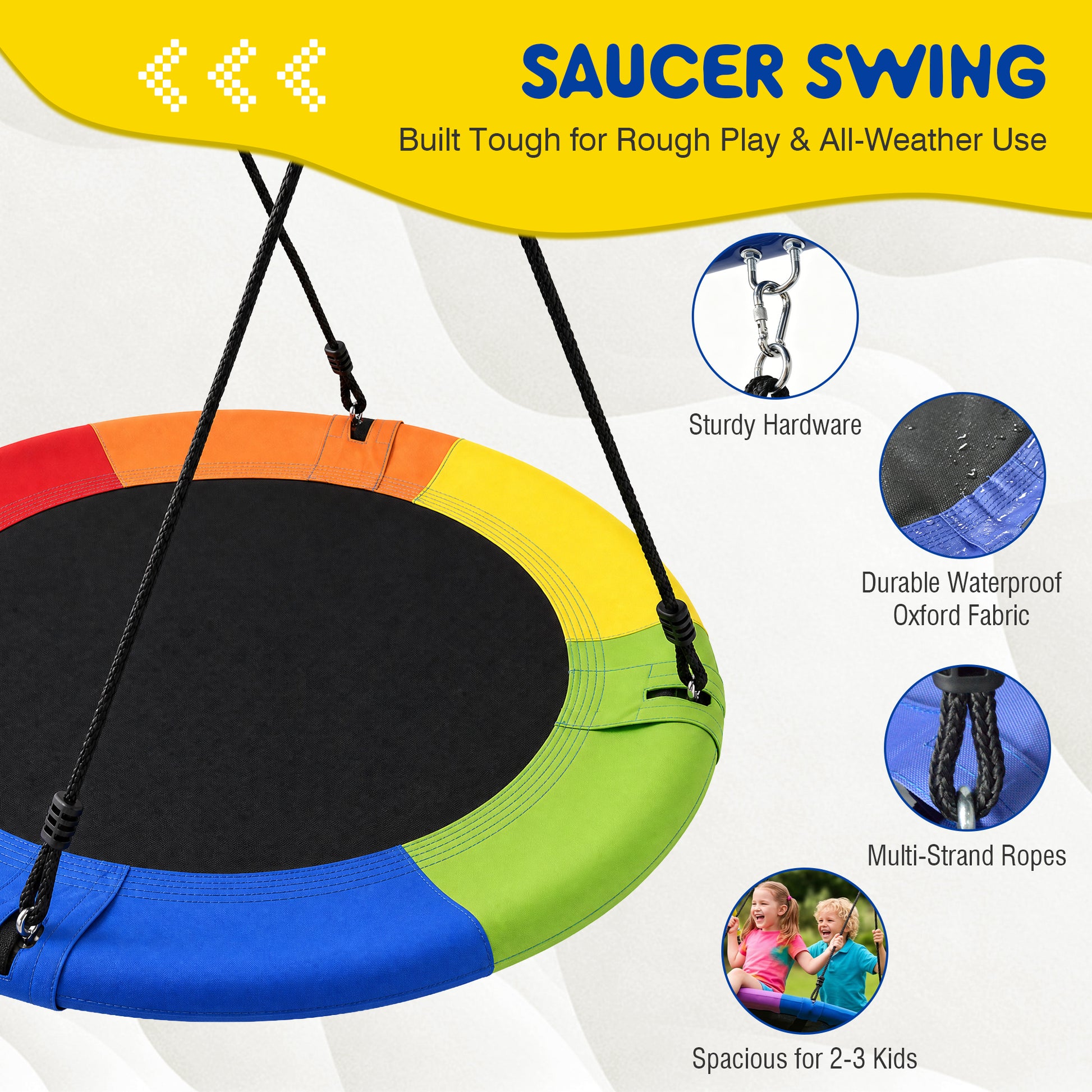 5-in-1 Kids Swing Set with Saucer Swing, Belt Swing, Basketball Hoop & Soccer Goal, Heavy Duty Metal Frame Backyard Playground for Toddlers & Kids Ages 3-10 image 10