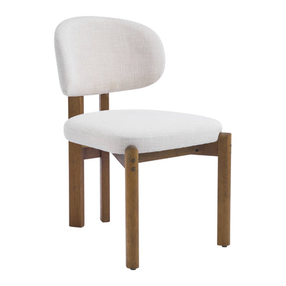 Beige Upholstered Mid-Century Walnut Finished Frame Dining Chairs (Set of 2) image 6