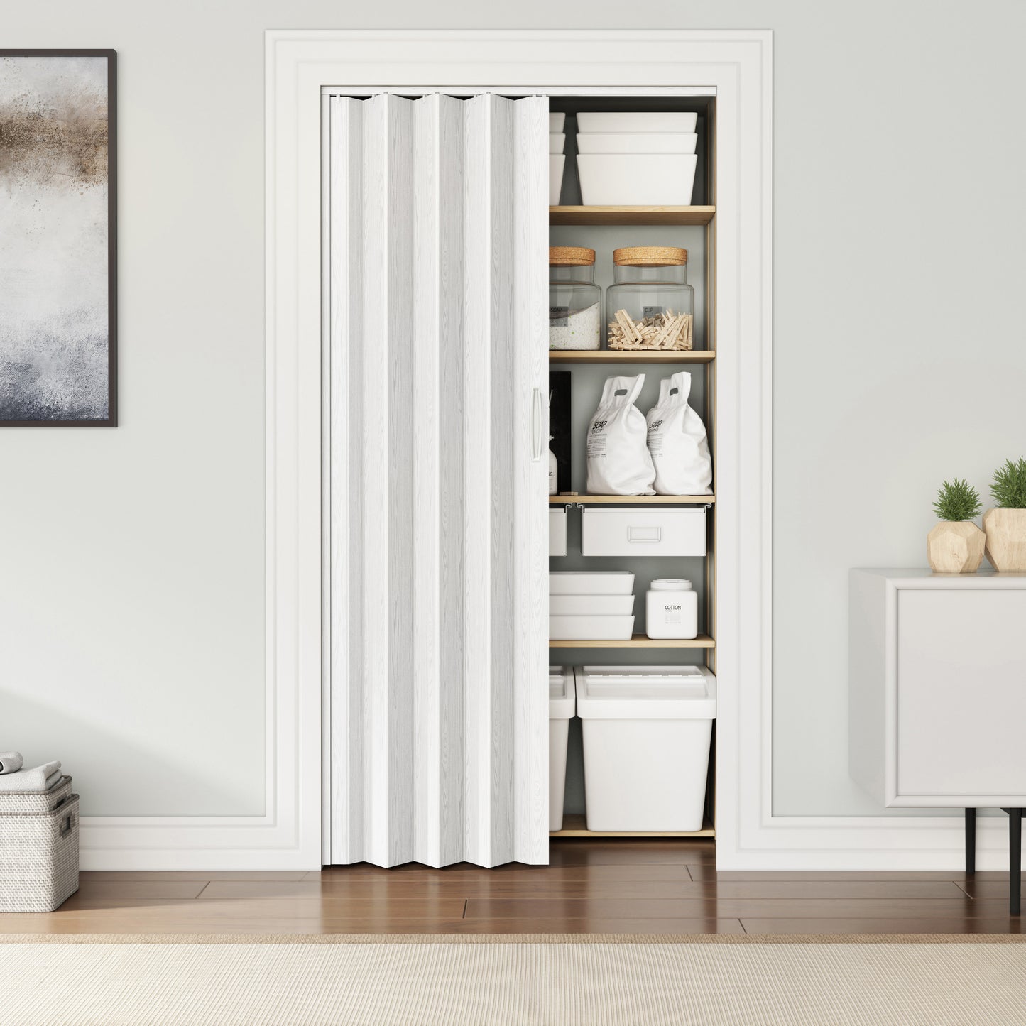 Studio Series 48" W PVC Foldable Accordion Doors, White image 1