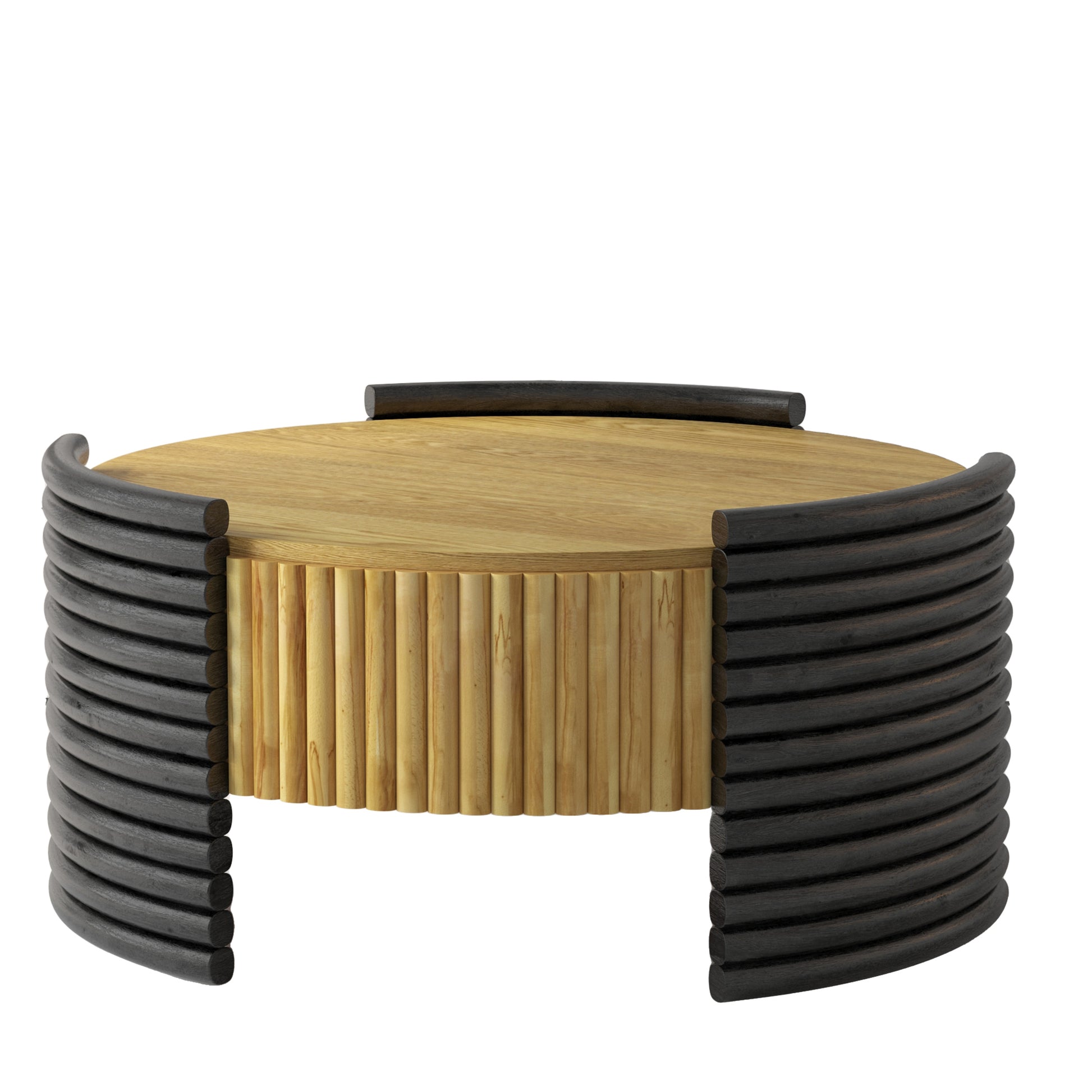 31.50" Modern Colorblocked Striped Coffee Table with Flip Top Storage Coffee Table - Natural Wood Finish for Living Room, Apartment, Office, Easy to Assemble, Wooden Color Tabletop + Dark Brown image 9