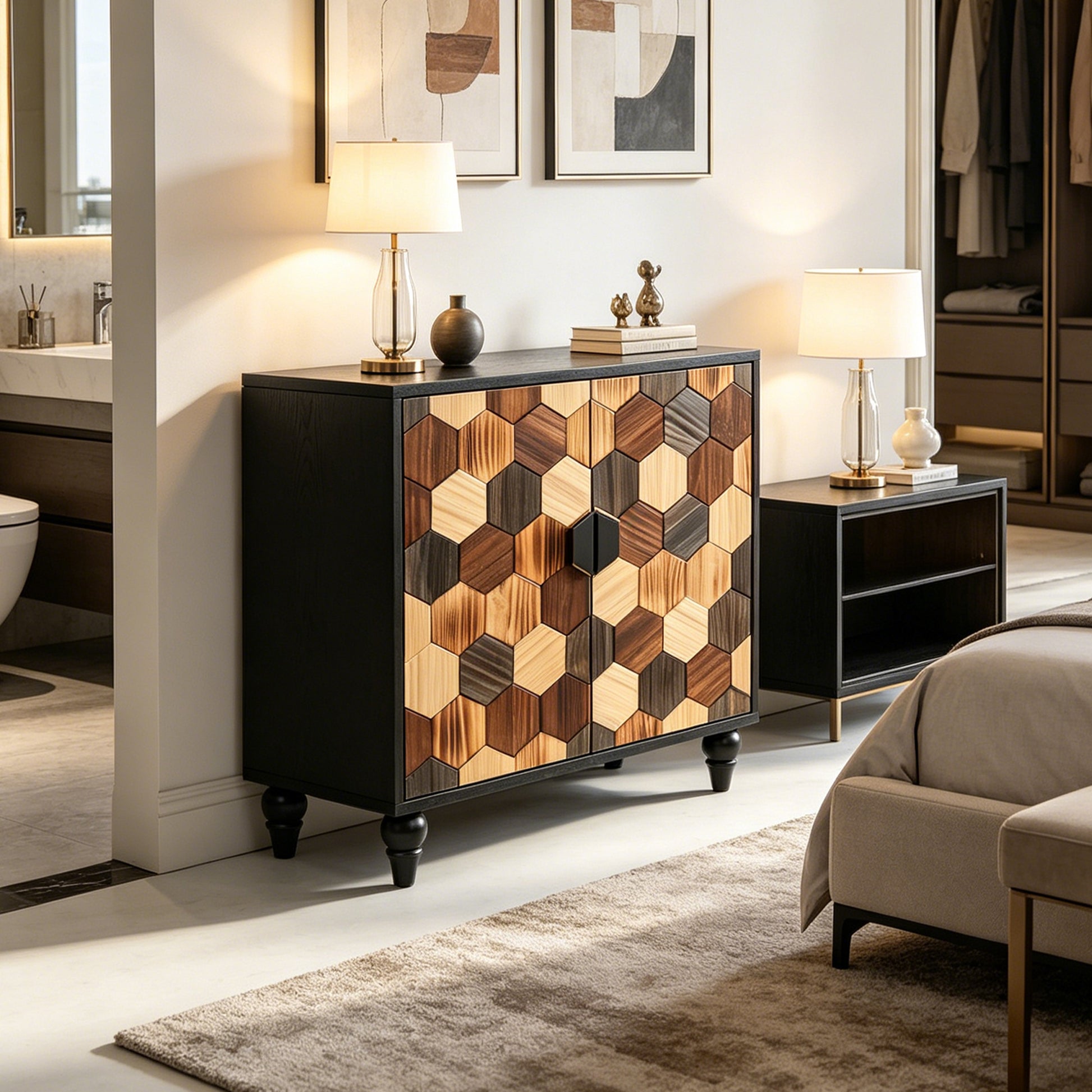 30.31" Sideboard With With Honeycomb Pattern, Modern Accent Cabinet image 2