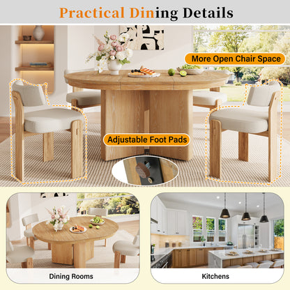 TREXM Oval Extendable Dining Table, Modern Farmhouse Kitchen Table with Pedestal Base and Adjustable Foot Pads for Dining Room, Kitchen (Natural) image 9
