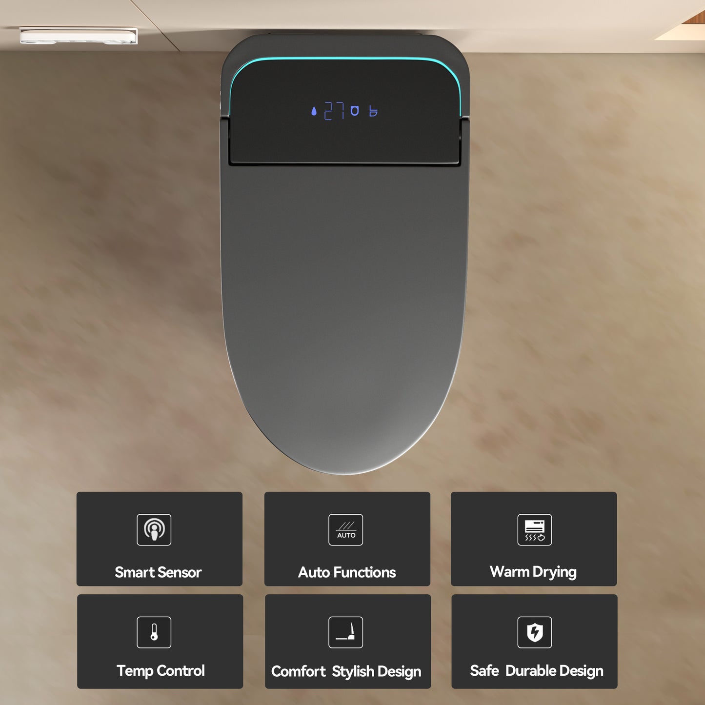Unique Smart Toile, One Piece Toilet with Bidet Built In,Intelligent Toilet Auto Open/Close Seat. Bidet toilet with Dryer and Warm Water.Gray image 12
