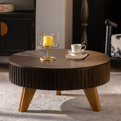 31.5" Retro Round Coffee Table with Storage Space, Suitable for Living Room and Office, Brown image 5