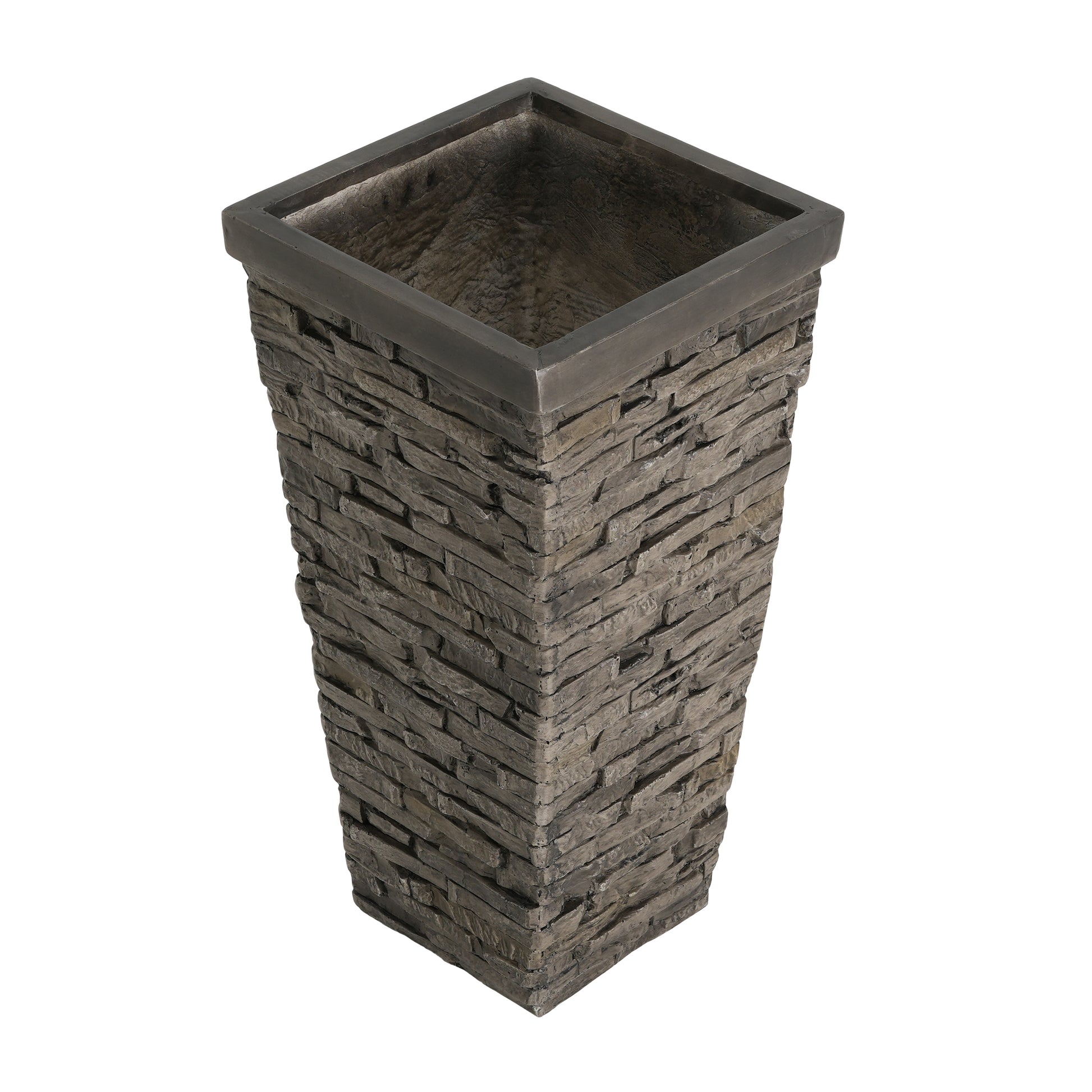 Tall Grey Stone-Effect MGO Planter - Indoor Outdoor Tall Square Plant Pot with Realistic Brick Texture, Weatherproof Heavy-Duty Container for Trees, Shrubs & Large Plants image 8