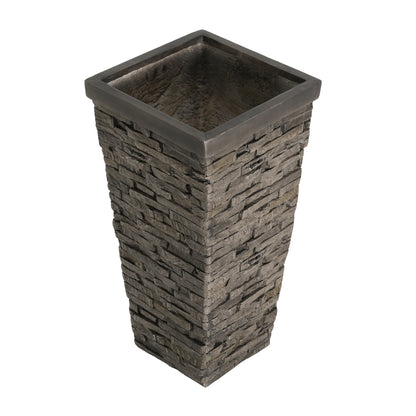 Tall Grey Stone-Effect MGO Planter - Indoor Outdoor Tall Square Plant Pot with Realistic Brick Texture, Weatherproof Heavy-Duty Container for Trees, Shrubs & Large Plants image 8