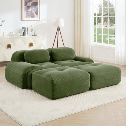2-seat sofa in luxuryCorduroy Fabric fabric modular multi-combination anti-slip design assembly chaise lounge curved armrests ergonomic support high-resilience sponge living rooms bedrooms,Olive green image 2