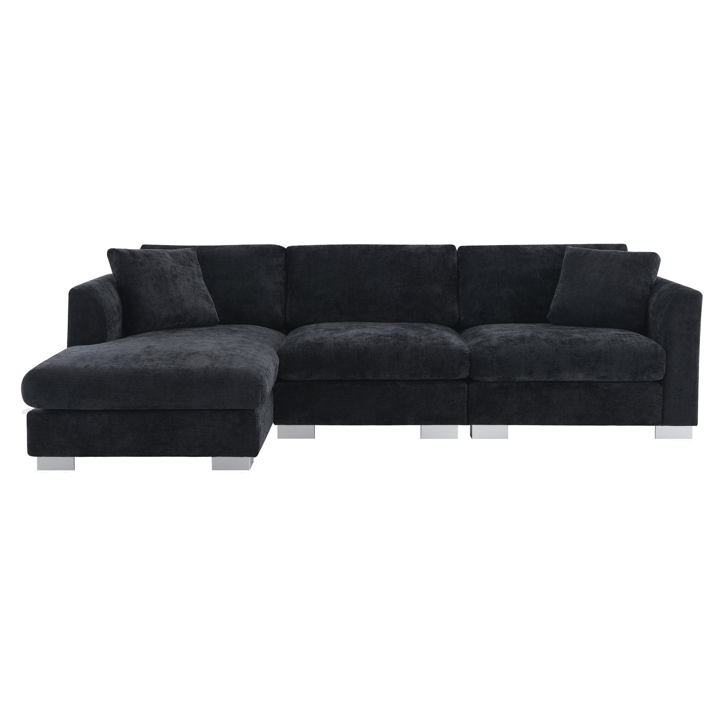 [NEW SKU of N723S6037B]96" Modern Cloud Sectional Sofa, L-shaped Luxury Couch Set with 2 Free pillows, 4-seat Chenille Indoor Furniture with Oversized Chaise for Living Room, Apartment, Office image 12