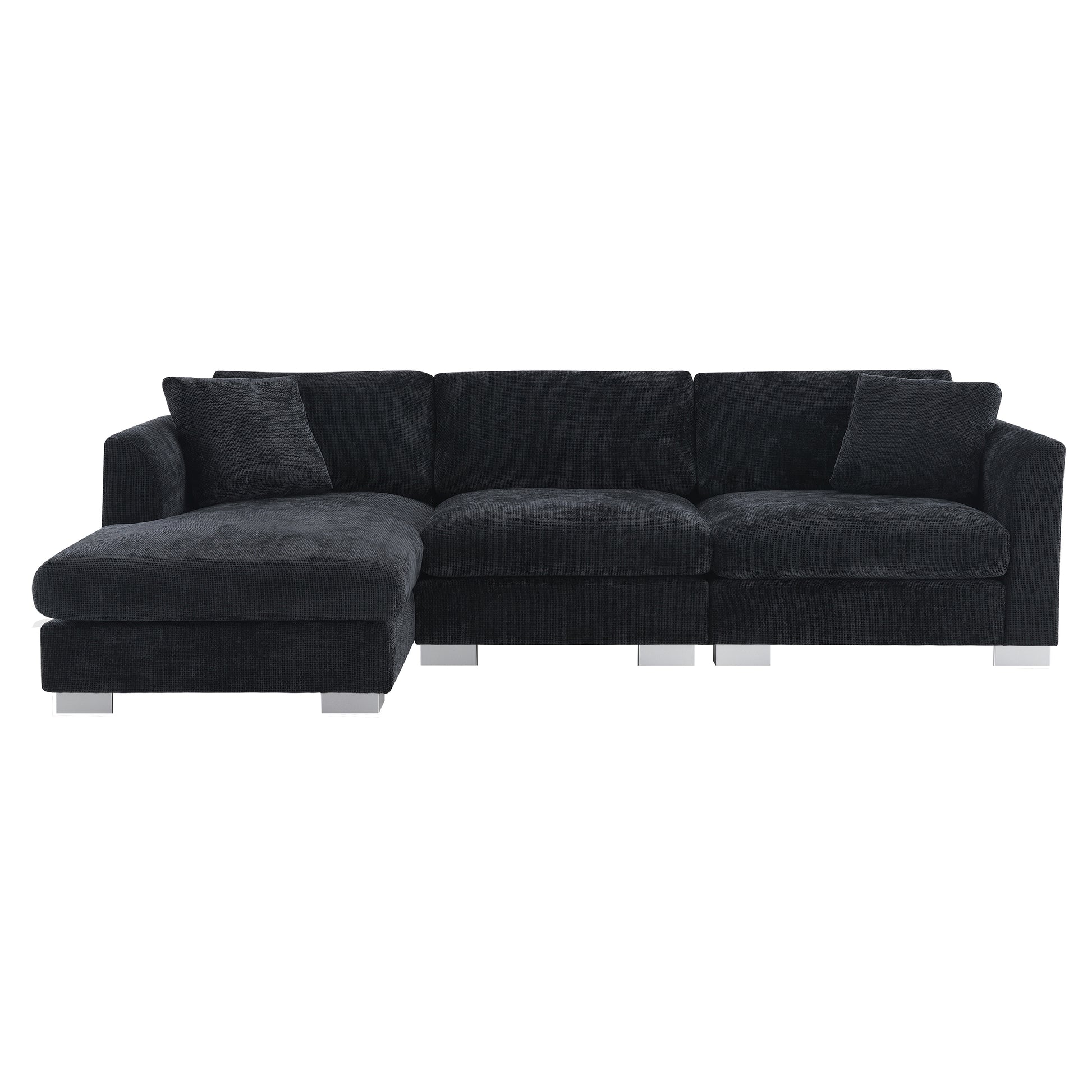 [NEW SKU of N723S6037B]96" Modern Cloud Sectional Sofa, L-shaped Luxury Couch Set with 2 Free pillows, 4-seat Chenille Indoor Furniture with Oversized Chaise for Living Room, Apartment, Office image 12