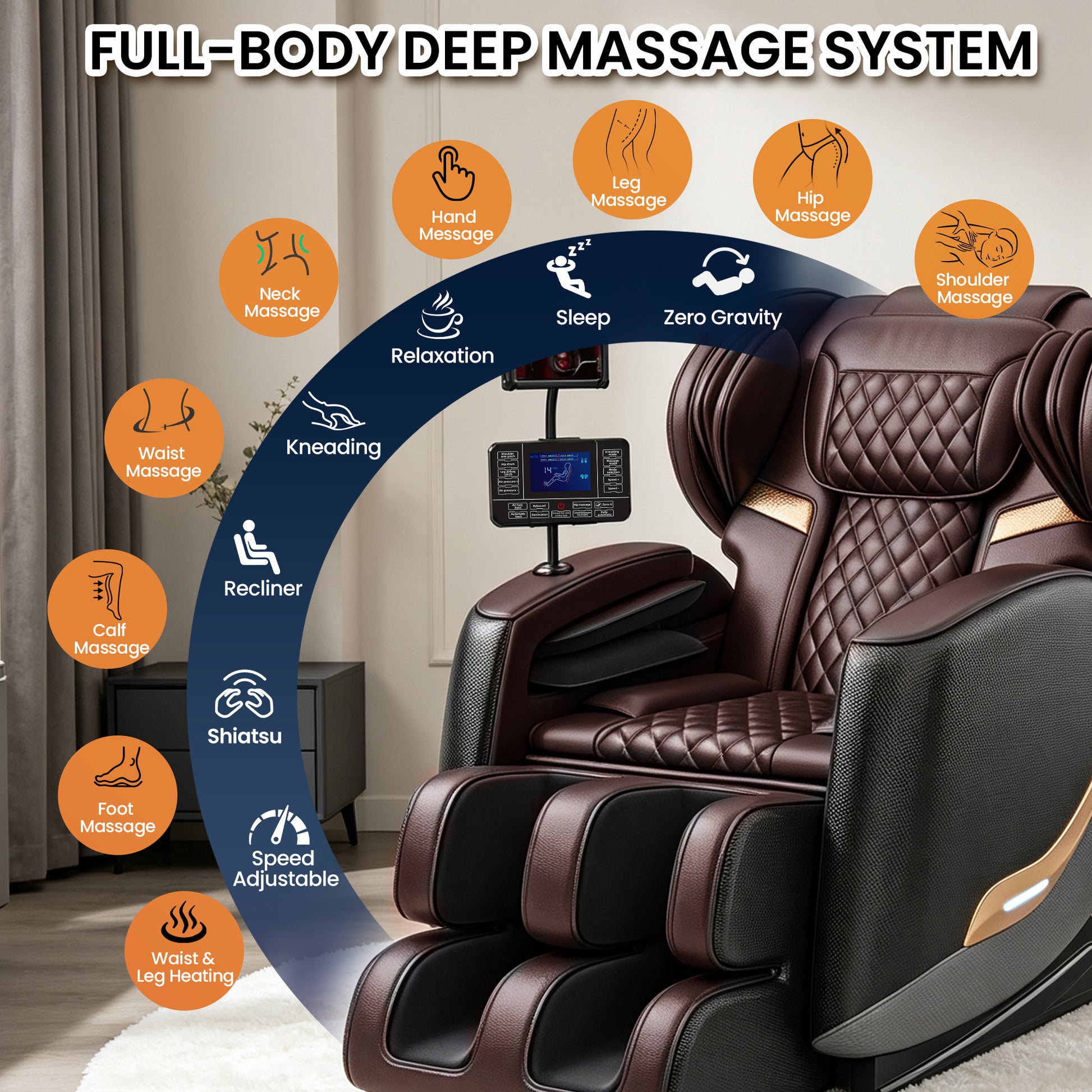 Massage Chair Full Body and Recliner, Zero Gravity Massage Chairs, 8 Fix Rollers, Airbags, Heating, Foot Massage, Auto Modes, Bluetooth Speaker and Touch Control Screen for Home and Office image 4