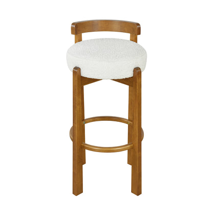 Elise Indoor Wooden Low Back Barstool, Walnut Finished and White Upholstery, Set of 2 image 5