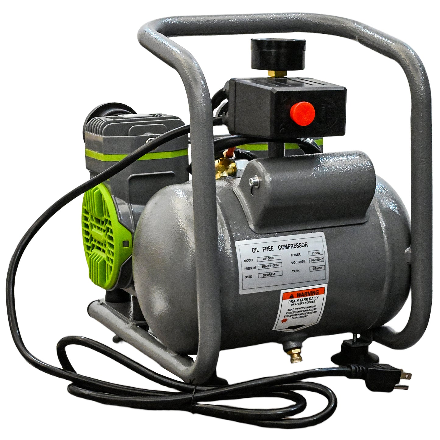 Oil Free Air Compressor, Quiet Low Noise Portable Air Compressor with Tank, 110V High Pressure Pneumatic Pump for Garage, Workshop, Woodworking, Tire Inflation image 1
