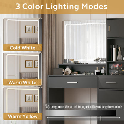 Vanity Desk with Mirror and LED Light Strip,Dressing Table with Large Drawer, 3 Level Storage Dresser & 3 Lighting Modes Adjustable Brightness, Suitable for Bedroom(Black) image 4