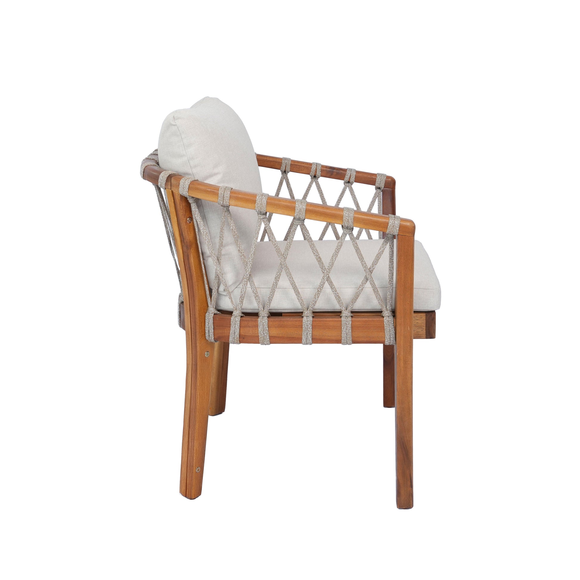 Outdoor Dining Chairs set for 2, Acacia Wood Frame with Teak Finish, Multi Brown Rope Weave, Water Repellent Beige Cushion, Patio Bistro Chairs for Backyard Garden Balcony image 12