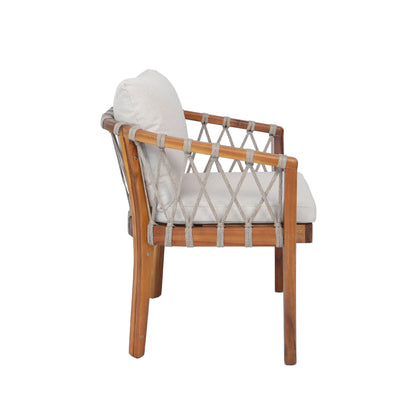 Outdoor Dining Chairs set for 2, Acacia Wood Frame with Teak Finish, Multi Brown Rope Weave, Water Repellent Beige Cushion, Patio Bistro Chairs for Backyard Garden Balcony image 12